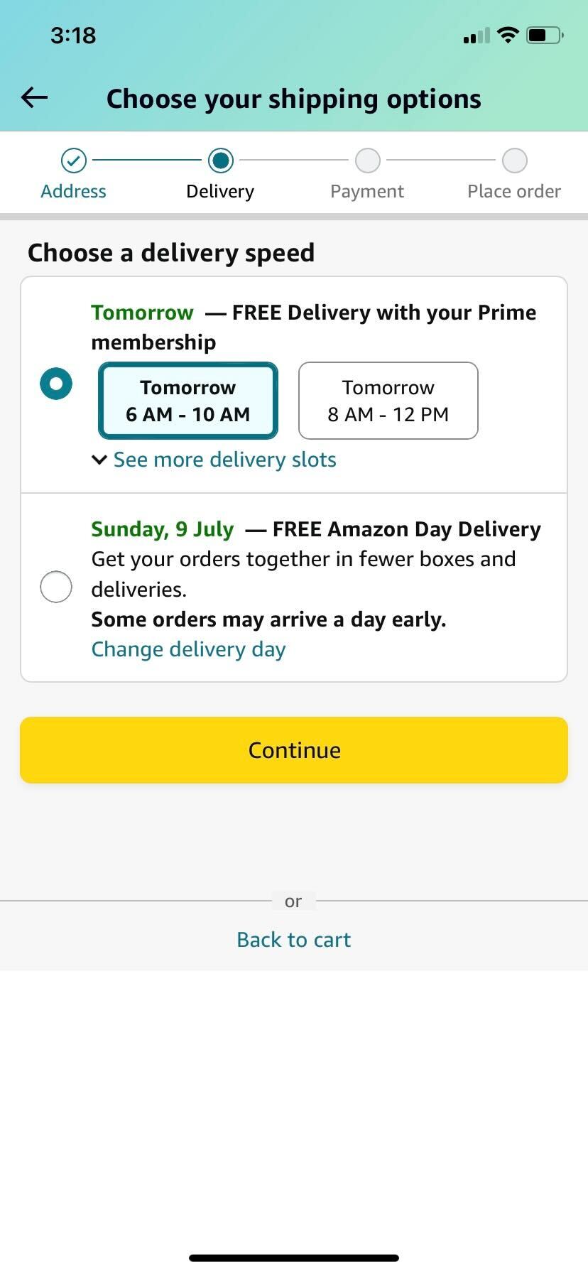 Amazon product delivery date options