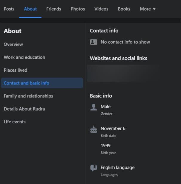 Facebook Profile About section