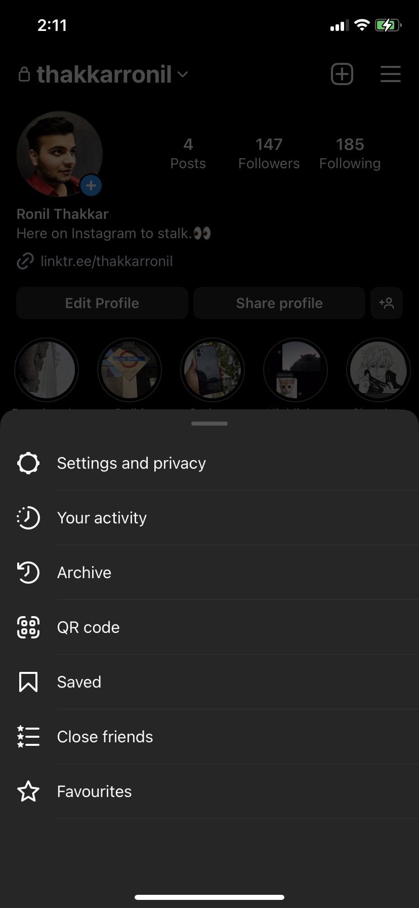 Instagram Settings and privacy option