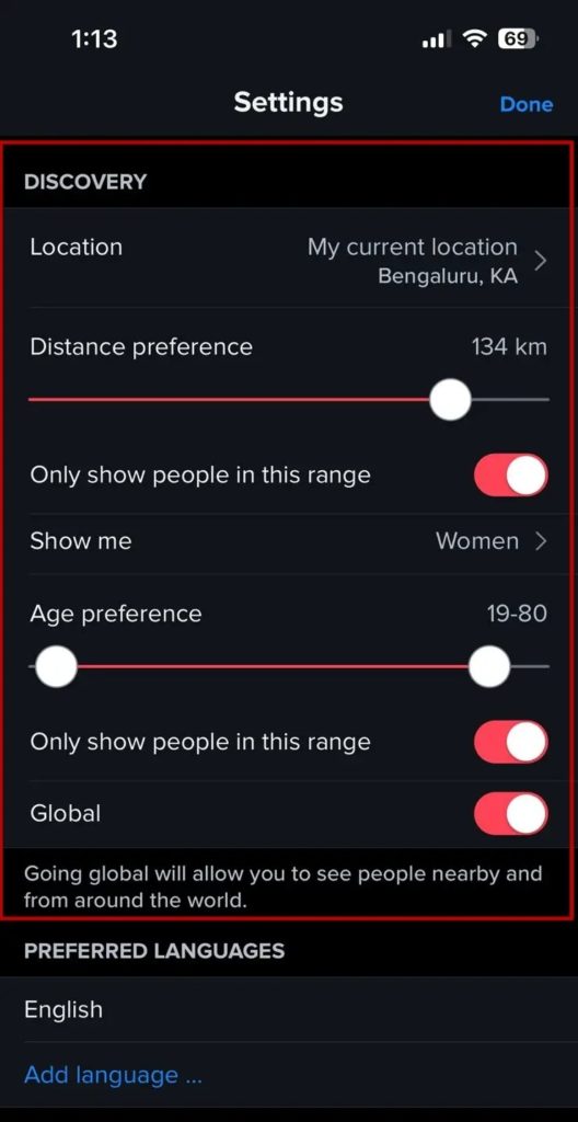 Tinder Discovery Settings