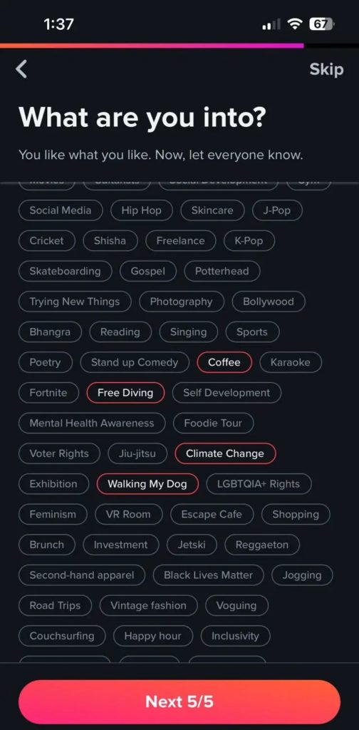Tinder Select Interests