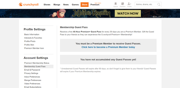 crunchyroll what is guest pass