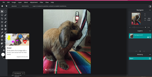 how to use eraser in pixlr app