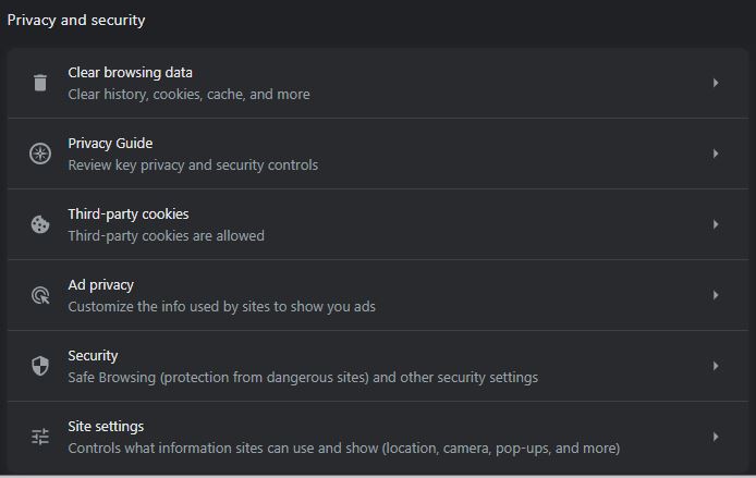 Google Chrome Site settings