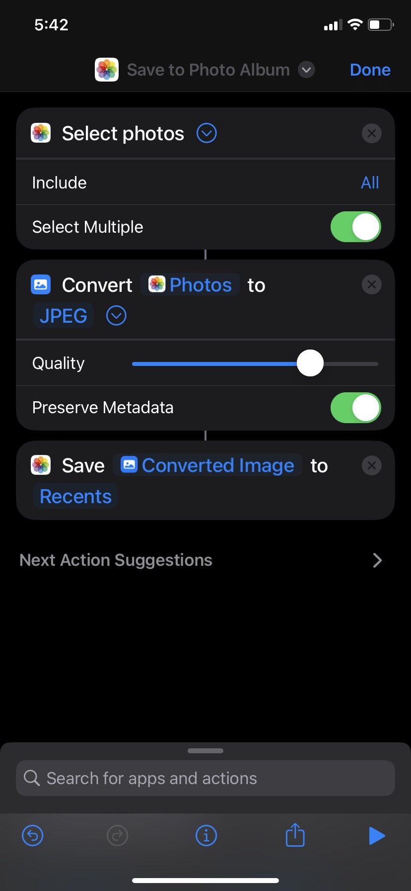 Shortcut app Save to Photos