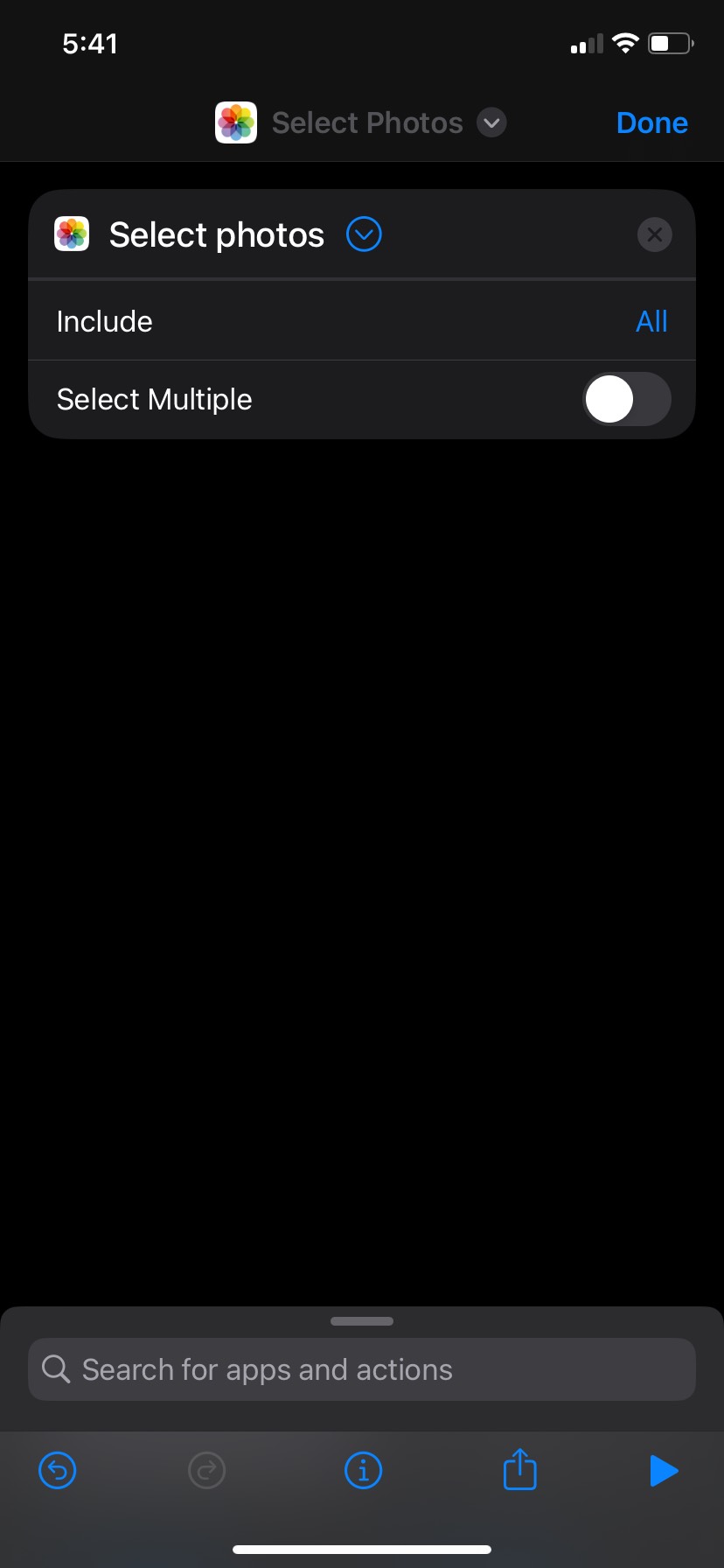 Shortcut app Select Photos
