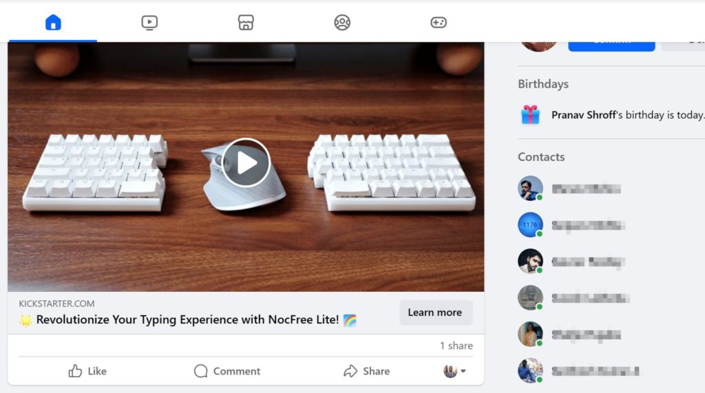 Facebook Web Contacts Section