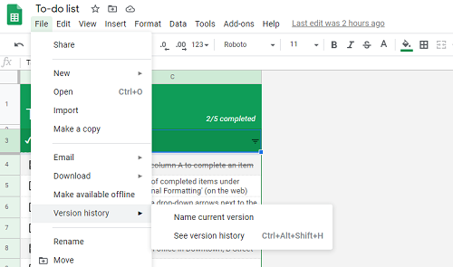 Google Sheets Check Editing History