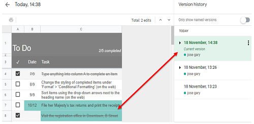 Google Sheets How to Check History