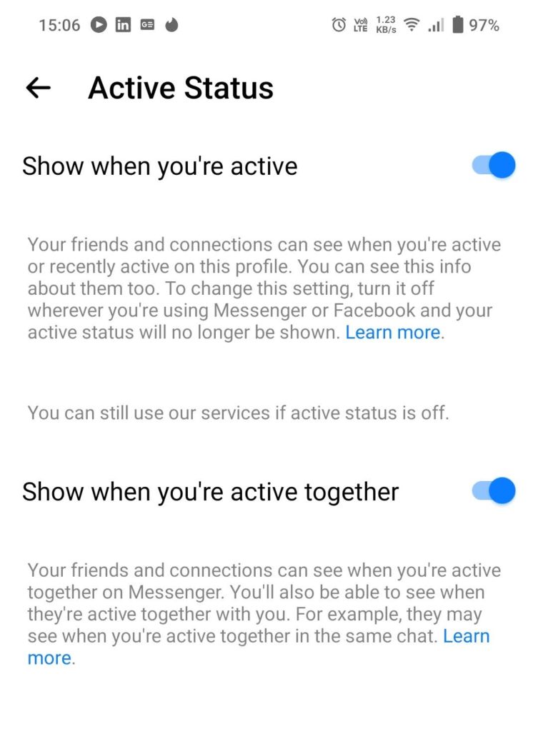 Messenger Active Status Option