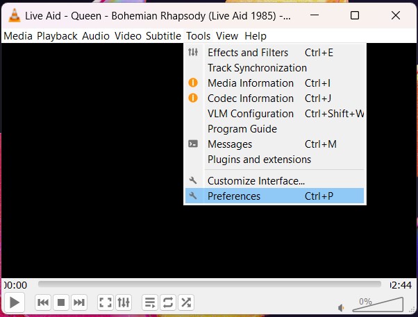 VLC Tools and preferences