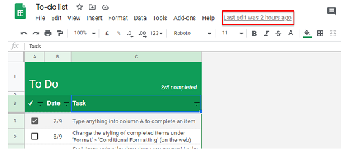 Check Google Sheet Edit History