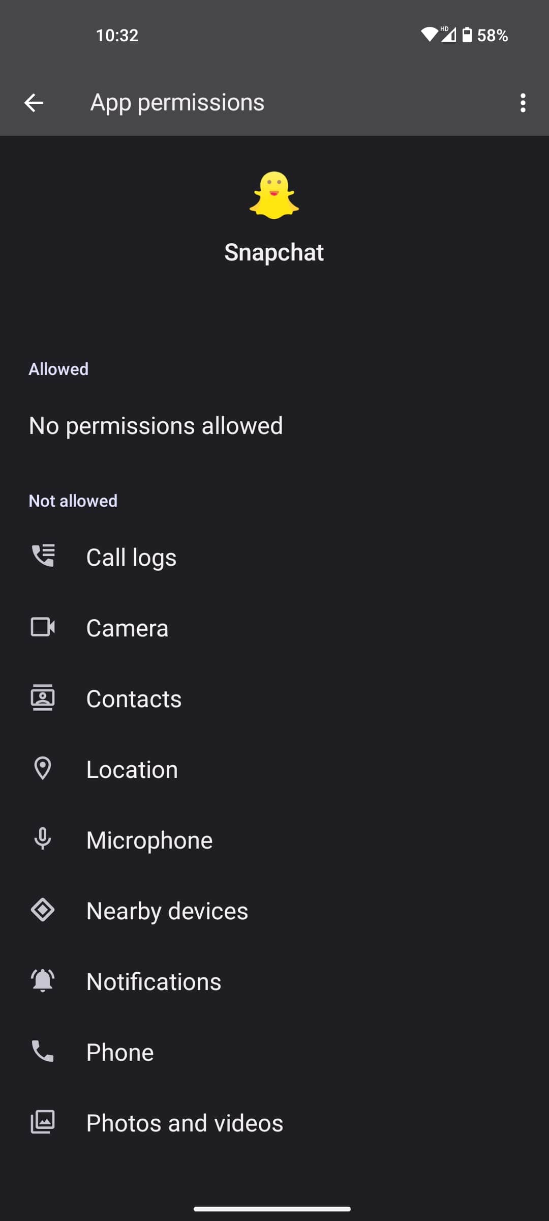 Snapchat app permission