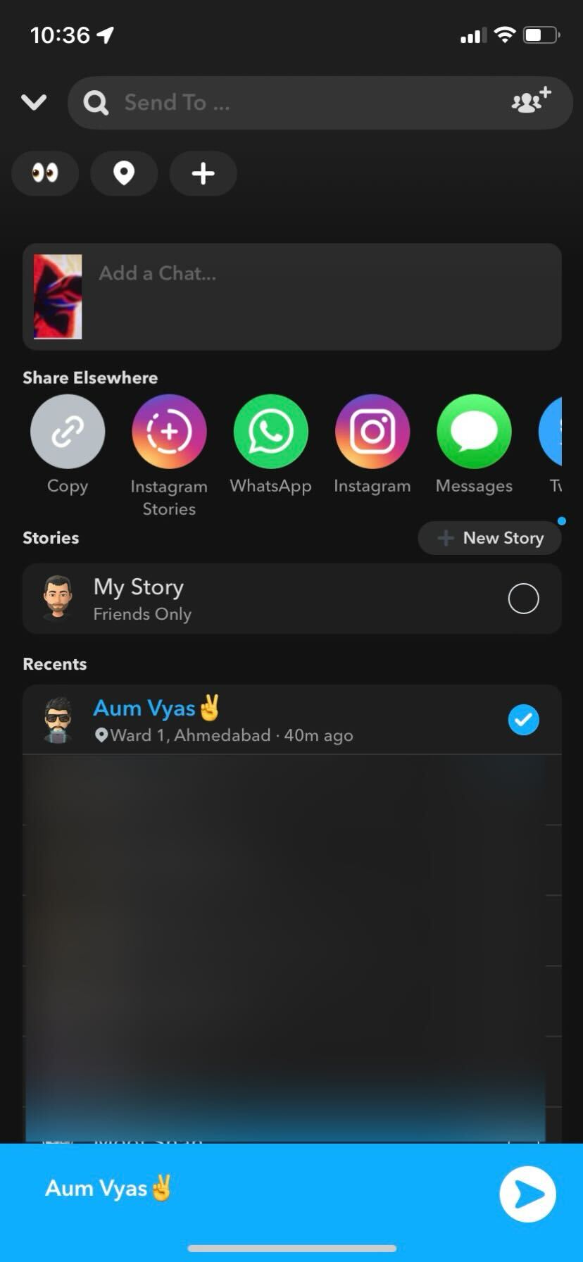Snapchat send snap button