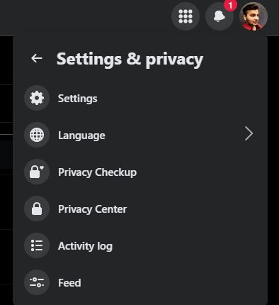 Facebook settings on desktop