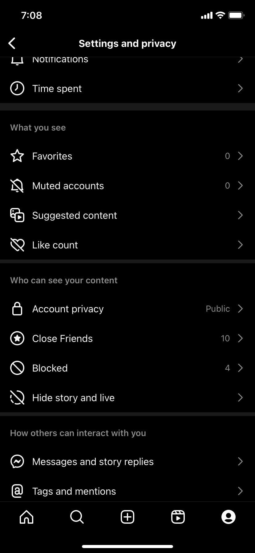 Instagram Account privacy option