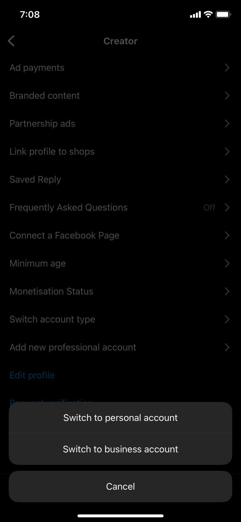 Instagram Switch to personal account