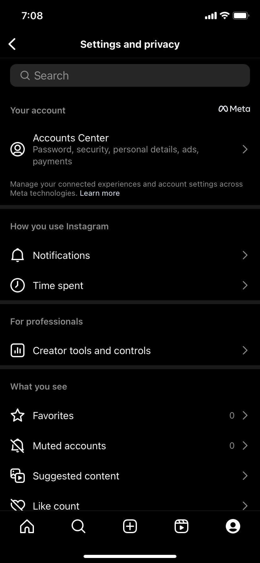 Instagram account Creator tools and controls option