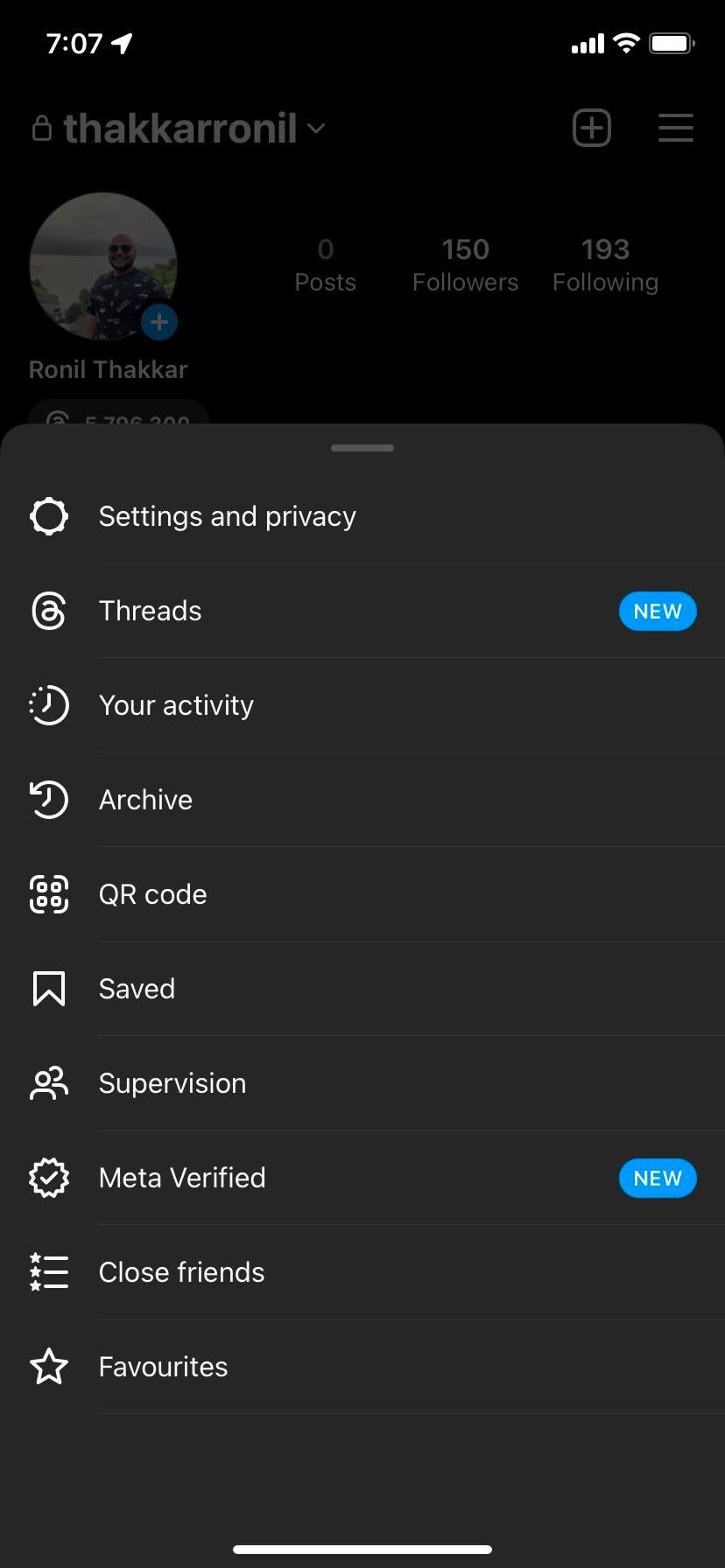 Instagram account Settings and privacy option