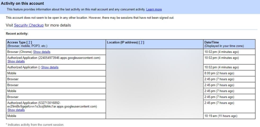 Gmail login location IP addresses
