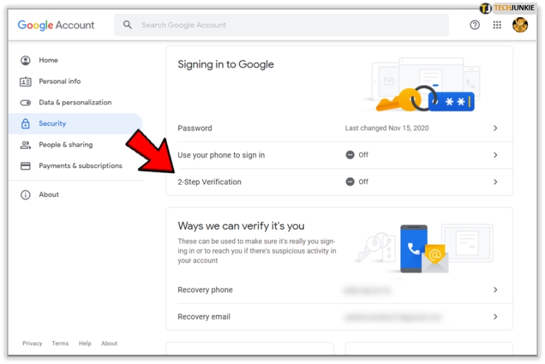 Google Account 2-Step Verification option