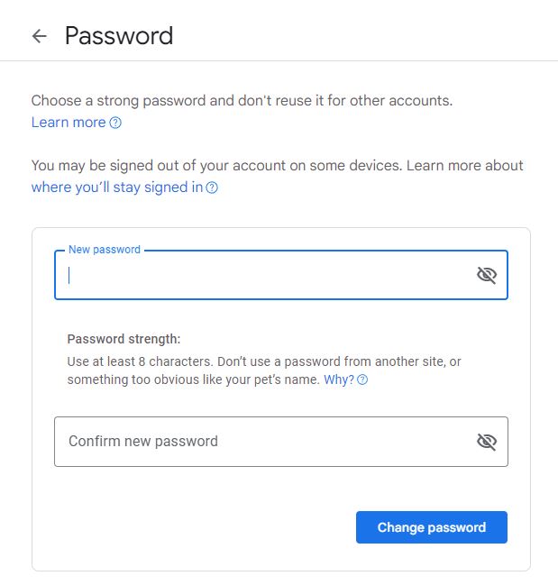 Google Account Password change