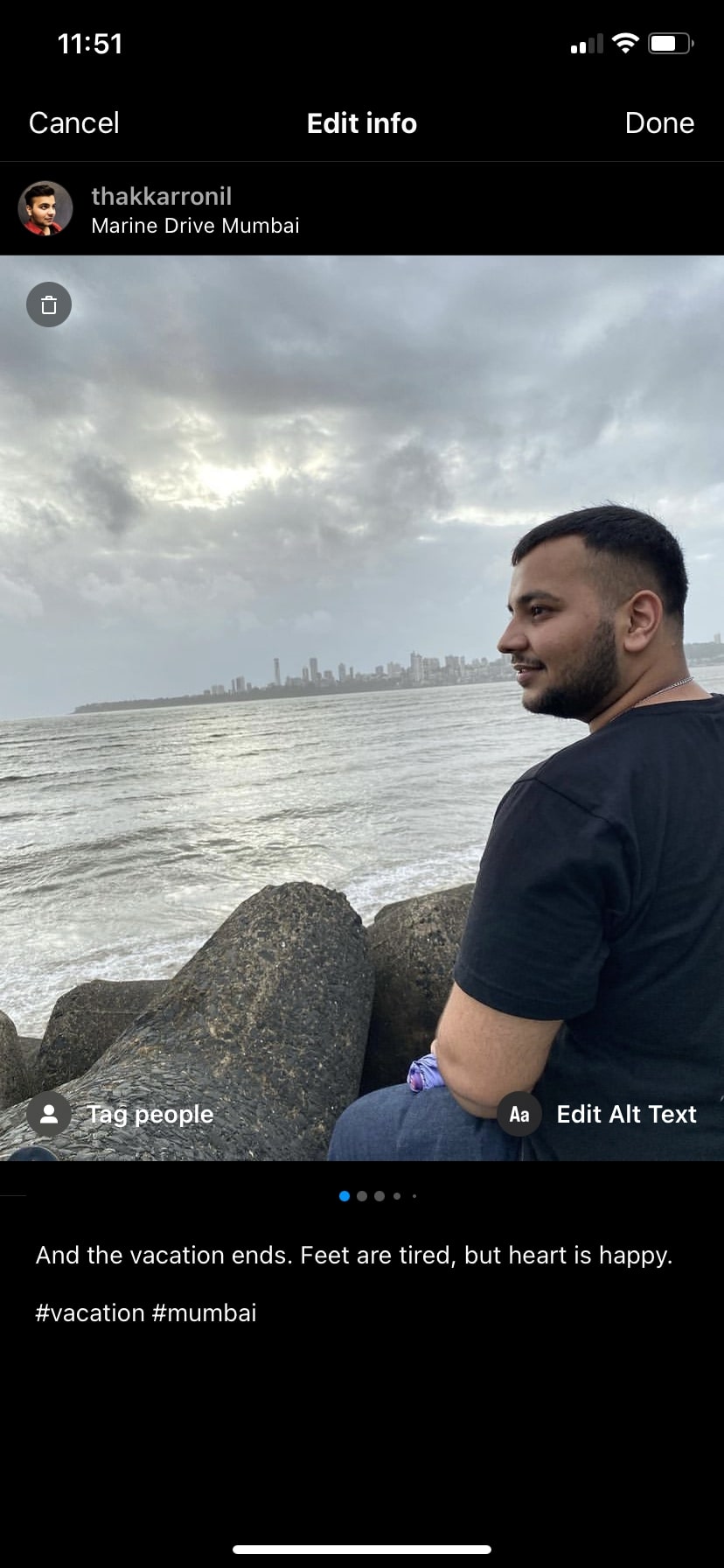 Add location, Tag people, and Edit Alt Text option on an Instagram post