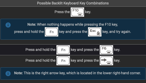 Dell possible backlight keyboard key combinations