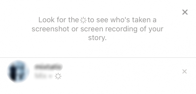 Instagram Story screenshot notification