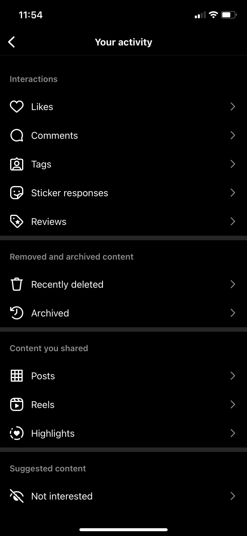 Instagram recently deleted option