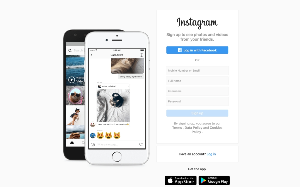 Instagram web login page