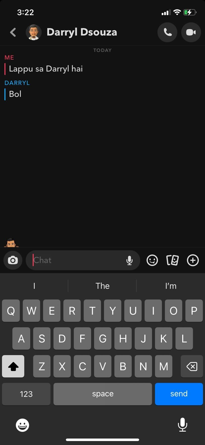Snapchat Bitmoji avatar in Chat