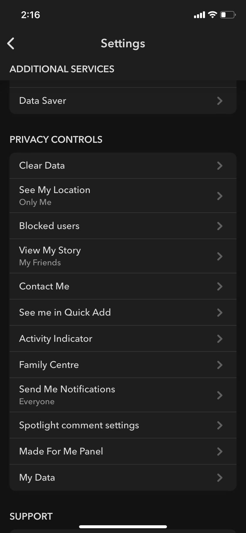 Snapchat Settings Activity Indicator