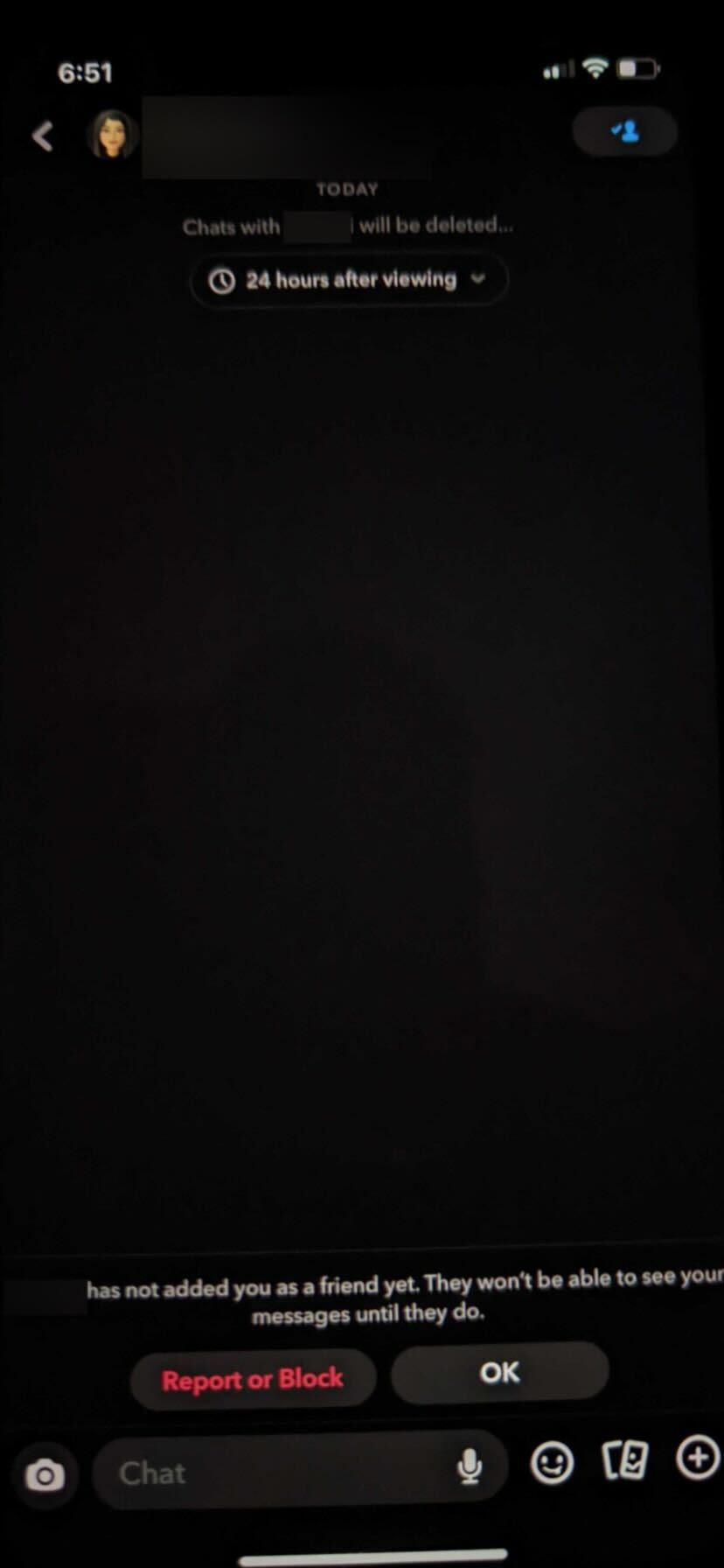 Snapchat user has not added you as a friend yet message