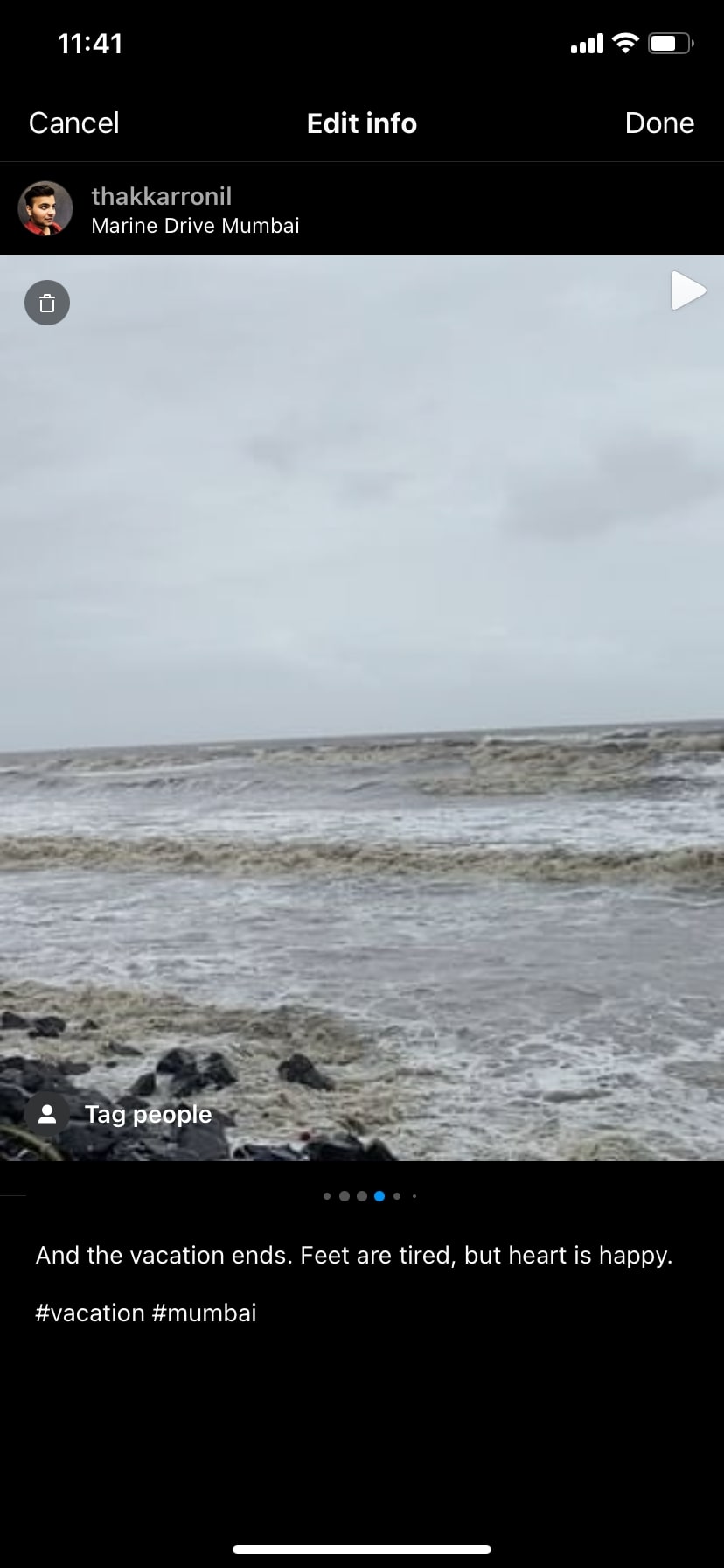 Trash option on an Instagram post