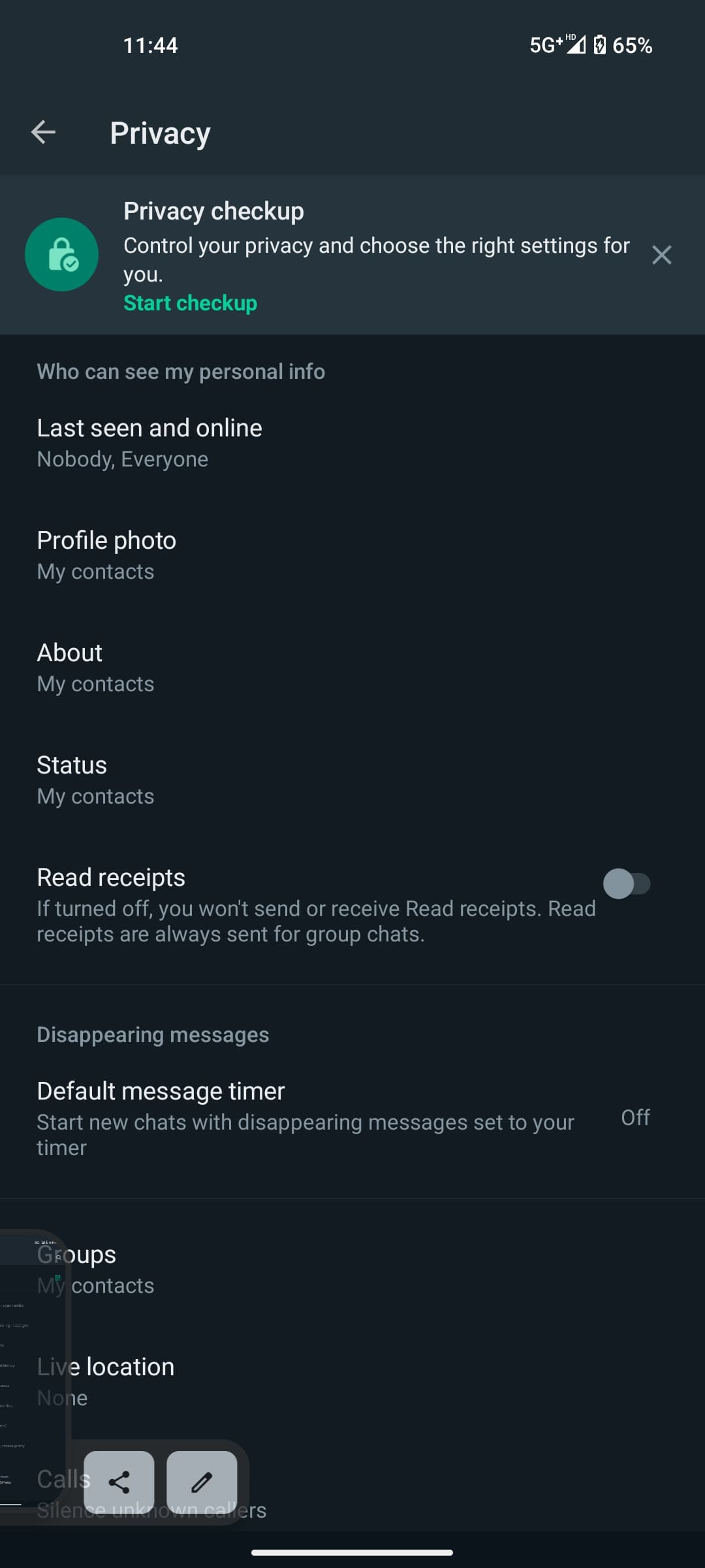WhatsApp Android Privacy settings