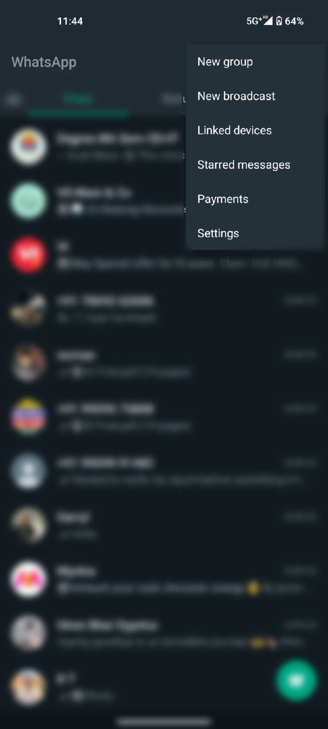 WhatsApp Android Settings option