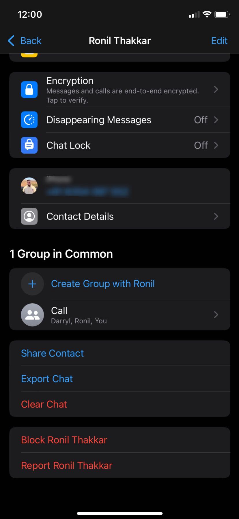 WhatsApp iPhone block button