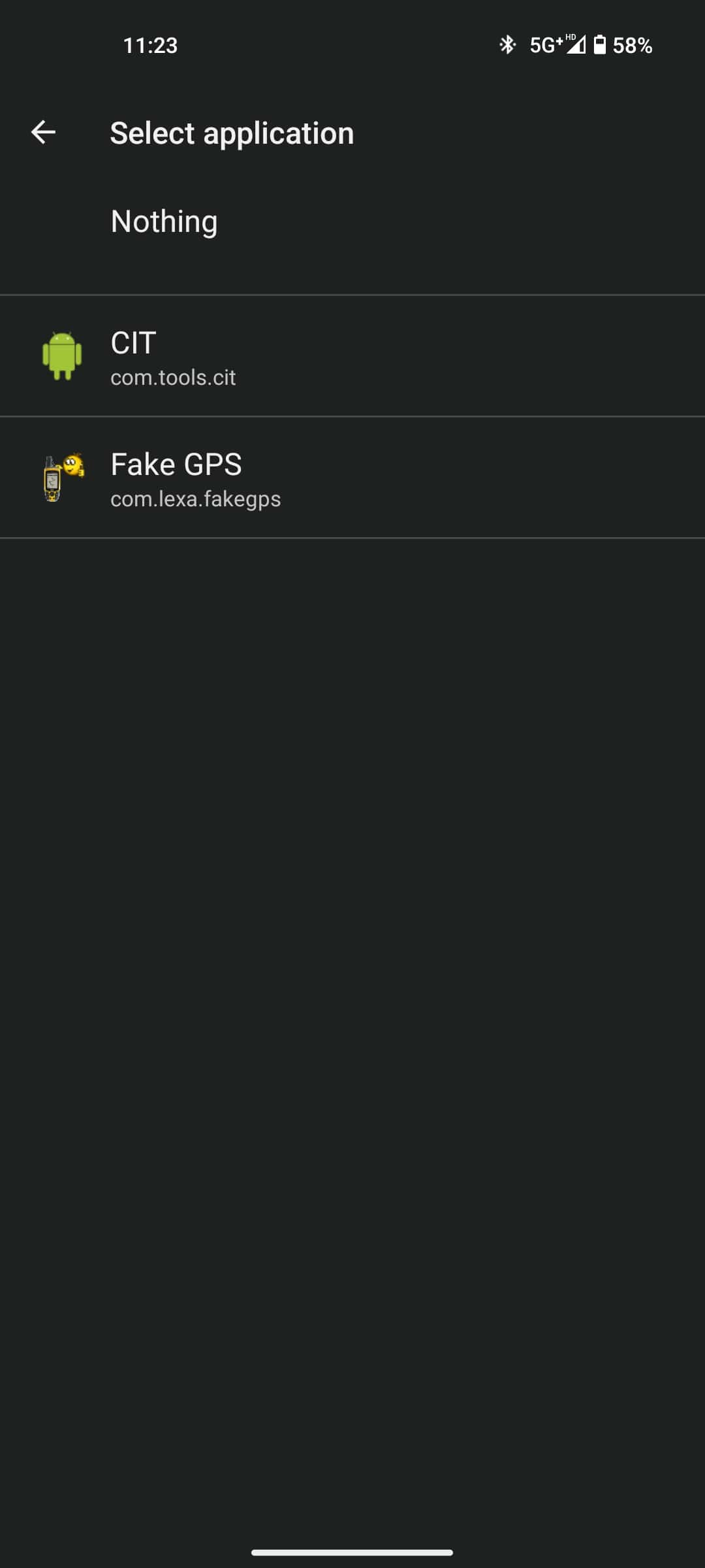 Android Fake GPS app option in Select mock location app menu