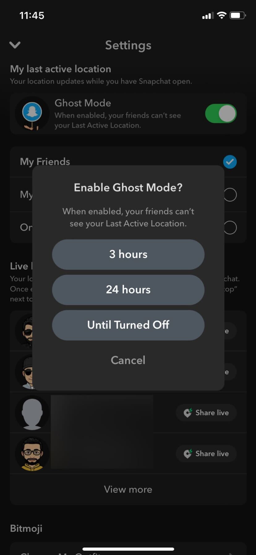 Snapchat Ghost Mode time limit