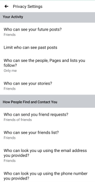 Facebook privacy settings