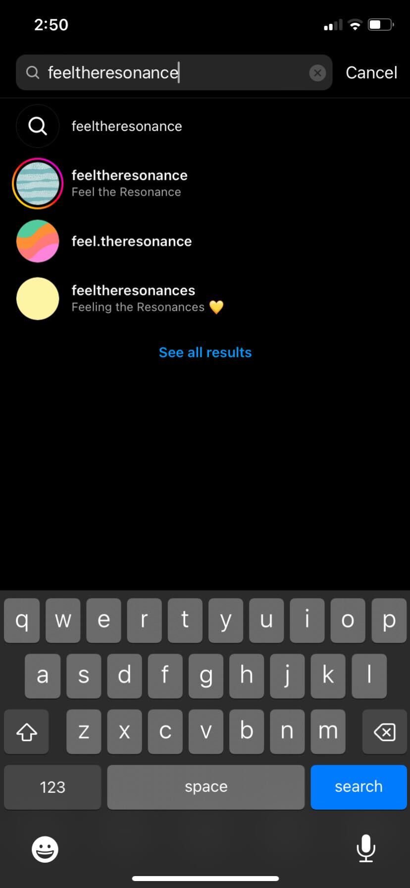 Instagram search option