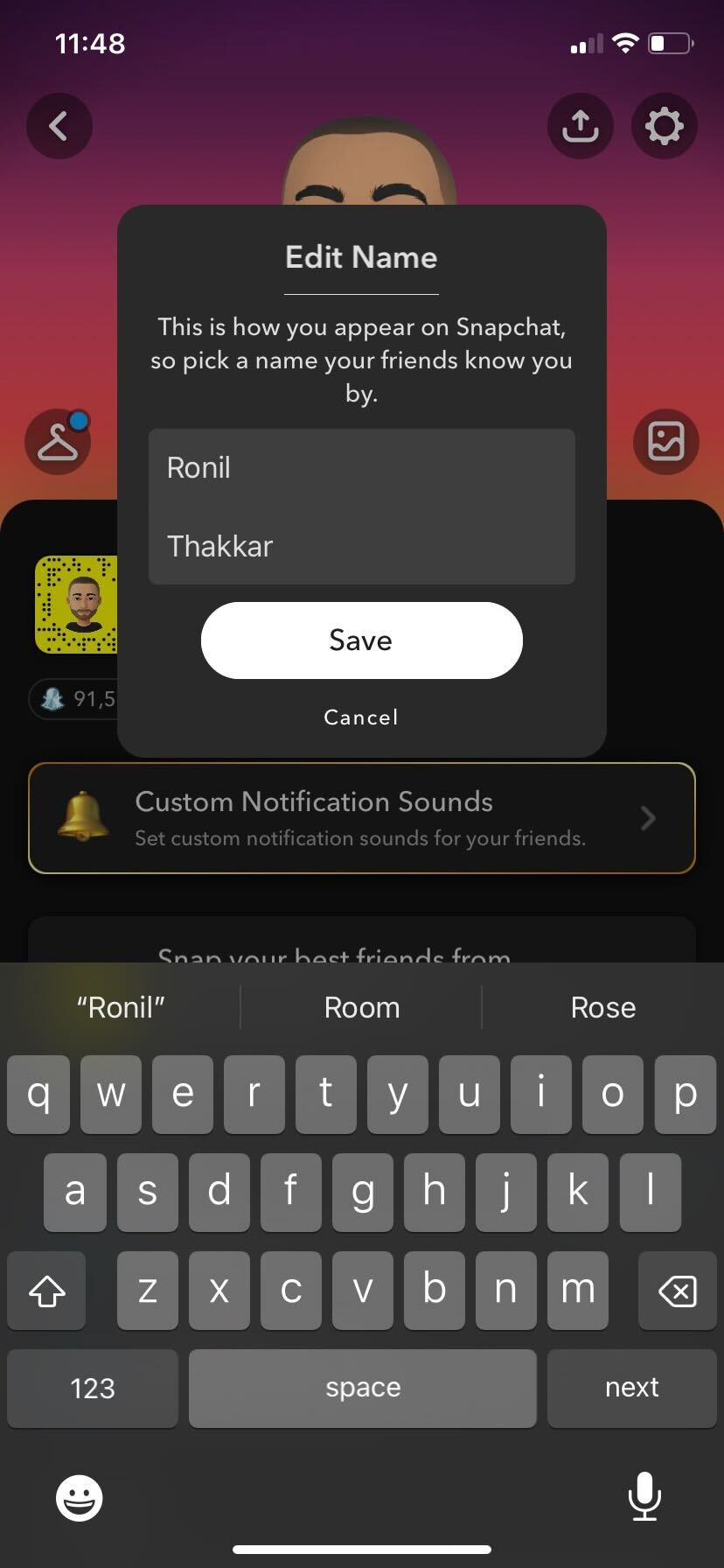 Snapchat change display name