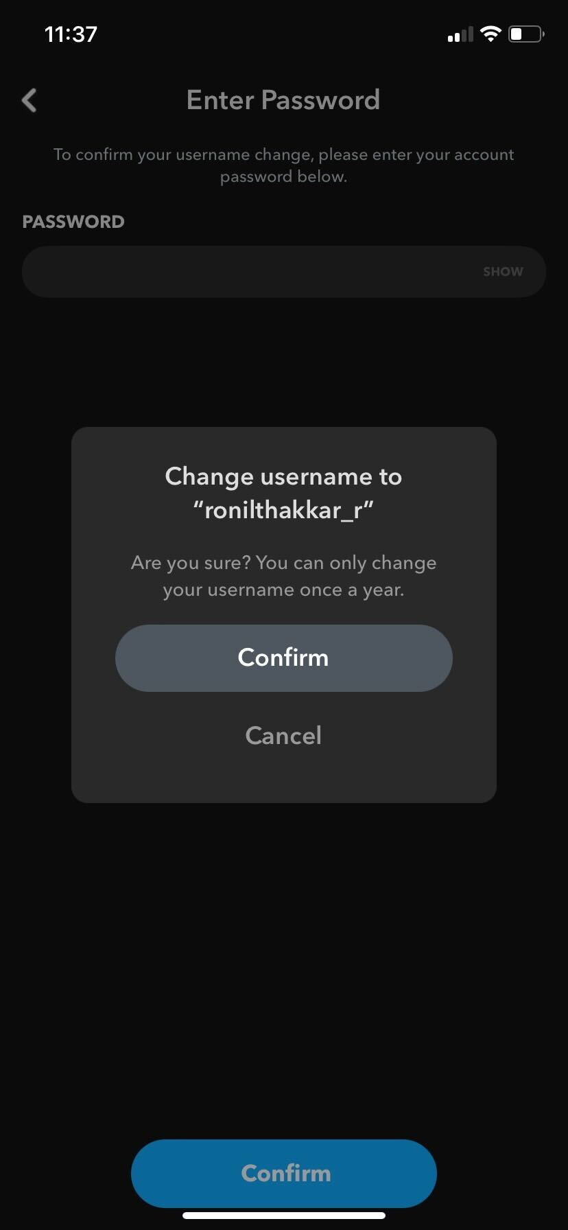 Snapchat change username confirm