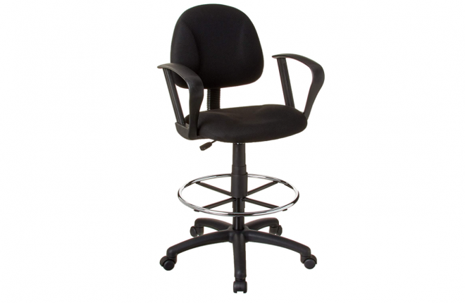 Boss Office Products Ergonomic Works Drafting Chair with Loop Arms in Black