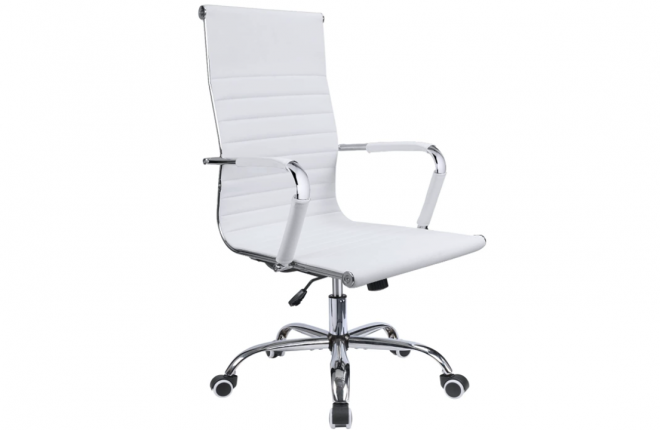 Devoko Office Desk Chair Mid Back Leather Height Adjustable Swivel Ribbed Chairs Ergonomic Executive Conference Task Chair with Arms (White)