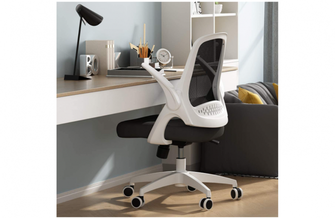 Hbada Office Task Desk Chair Swivel Home Comfort Chairs with Flip-up Arms and Adjustable Height, White