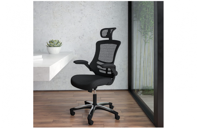 Flash Furniture High-Back Black Mesh Swivel Ergonomic Executive Office Chair with Flip-Up Arms and Adjustable Headrest