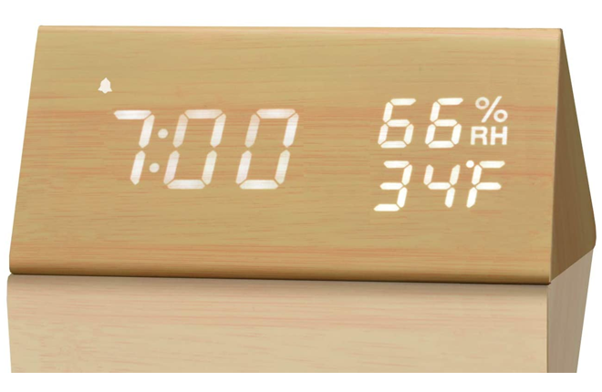 Digital Alarm Clock with Wooden Electronic LED Time Display