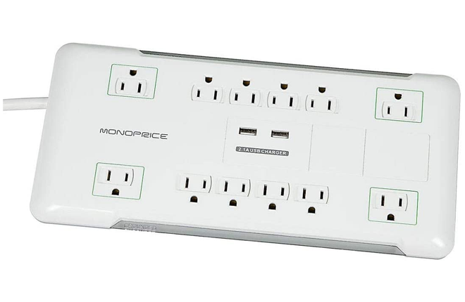 Monoprice 12 Outlet Power Surge Protector with 2 Built-in USB Charger Ports